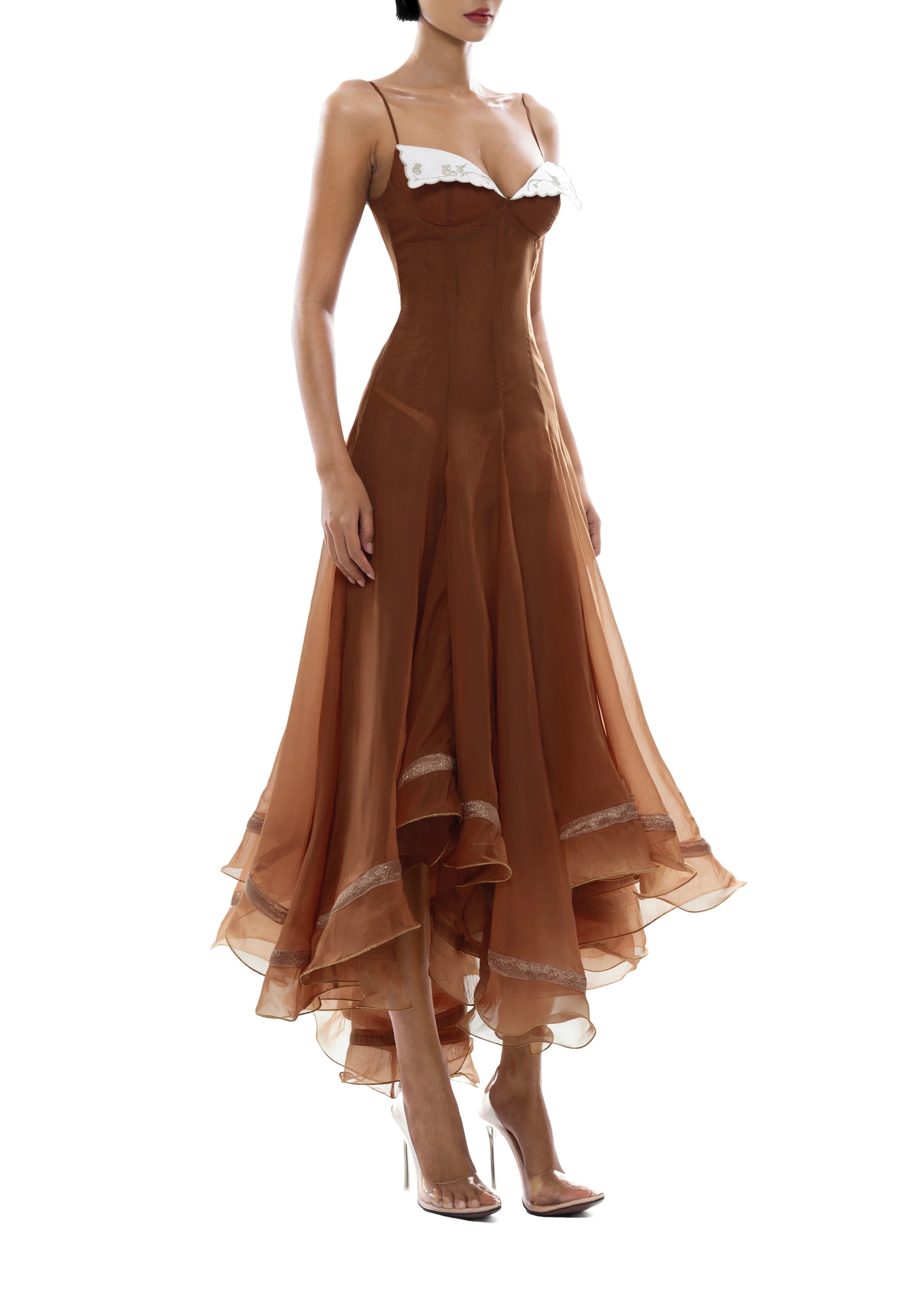 Haidi Spaghetti Mesh Ruffle Maxi Dress