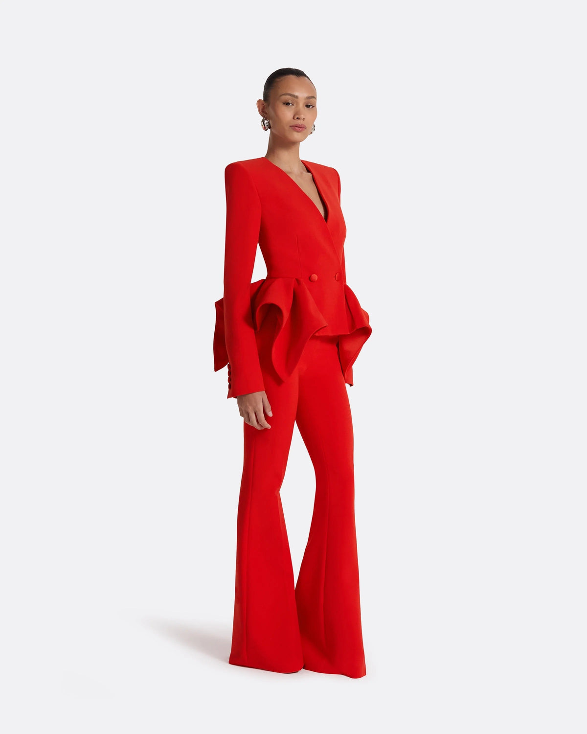Nero Ruffled Blazer Pants Set In Red