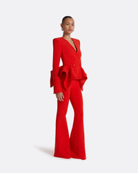 Nero Ruffled Blazer Pants Set In Red