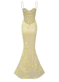 Dichen Yellow Floral Appliqué Corset Maxi Dress