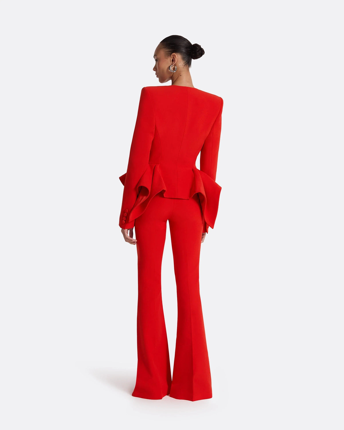 Nero Ruffled Blazer Pants Set In Red