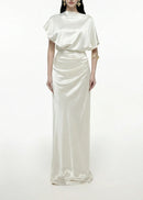 Delvion Satin Solid Ruched Maxi Dress
