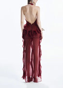 Sylora Flower Backless Mesh Mini Dress In Red