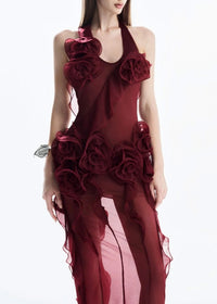 Sylora Flower Backless Mesh Mini Dress In Red