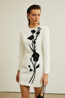 Kaseko Long Sleeve Sequin Floral Detail Mini Dress In White