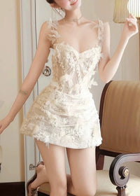 Erizelda Lace Floral Butterfly Mini Dress