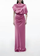 Delvion Satin Solid Ruched Maxi Dress