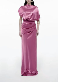 Delvion Satin Solid Ruched Maxi Dress