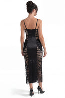 Fawzia Spaghetti Lace Bodycon Midi Dress In Black