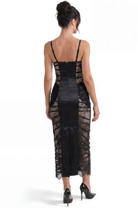 Fawzia Spaghetti Lace Bodycon Midi Dress In Black