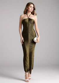 Helaine Halter Tassel Detail Maxi Dress In Green