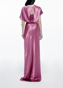 Delvion Satin Solid Ruched Maxi Dress