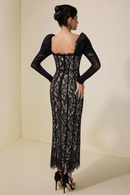 Farhad Puff Long Sleeve Lace Maxi Dress In Black