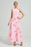 Givora Pink 3D Floral A-Line Maxi Dress