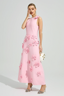 Givora Pink 3D Floral A-Line Maxi Dress