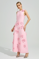 Givora Pink 3D Floral A-Line Maxi Dress