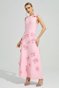 Givora Pink 3D Floral A-Line Maxi Dress