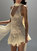 Elviora Halter-Neck Lace Mini Dress