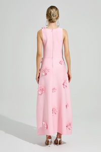 Givora Pink 3D Floral A-Line Maxi Dress
