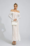 Pernilla Floral Lace Flared-Cuff Maxi Dress In Neutrals