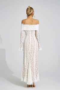 Pernilla Floral Lace Flared-Cuff Maxi Dress In Neutrals