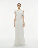 Elese White Asymmetrical Gathered Maxi Dress