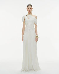 Elese White Asymmetrical Gathered Maxi Dress