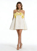 Ravixor Strapless Flower Mini Dress In Yellow