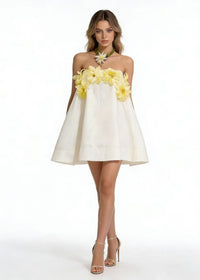Ravixor Strapless Flower Mini Dress In Yellow