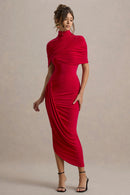 Avelis Asymmetric Twisted Cape Midi Dress In Red