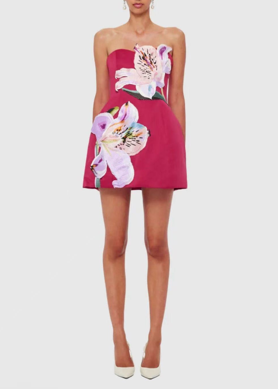 Eliezra Pink Floral Embroidered Mini Dress