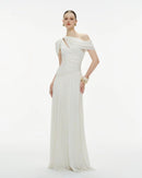 Elese White Asymmetrical Gathered Maxi Dress