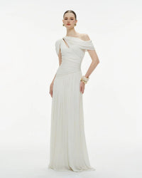 Elese White Asymmetrical Gathered Maxi Dress