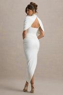 Avelis Asymmetric Twisted Cape Midi Dress In White
