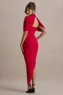 Avelis Asymmetric Twisted Cape Midi Dress In Red