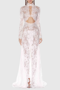 Didrika Long Sleeve Cutout Lace Maxi Dress In Black