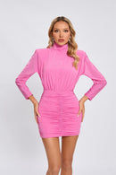 Amyra Crystal Embellished Ruched Bodycon Mini Dress In Pink
