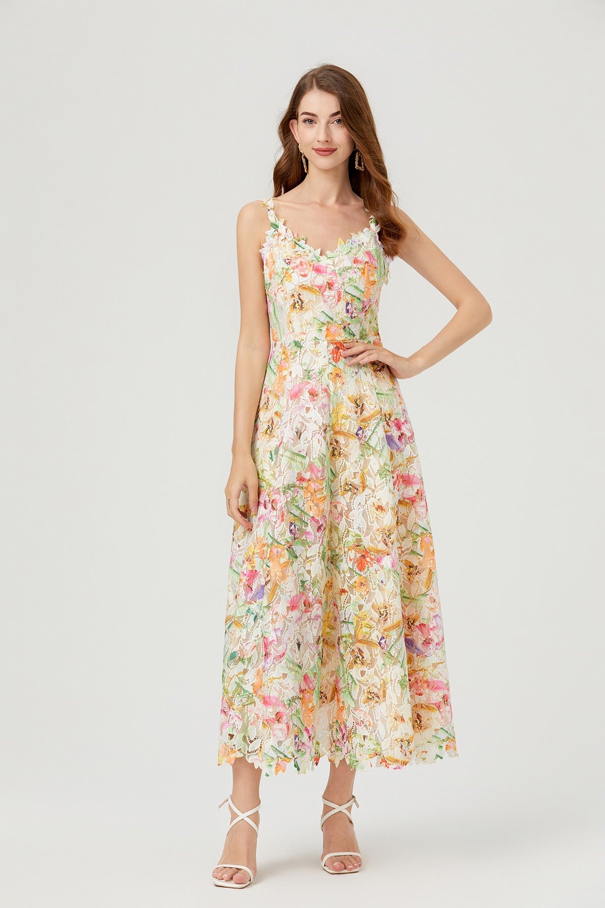 Aryana Lace Floral Embroidered Midi Dress