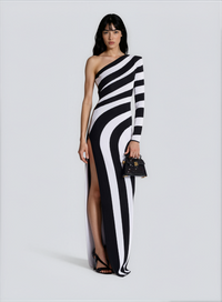 Leib Asymmetrical Striped Knit Maxi Dress