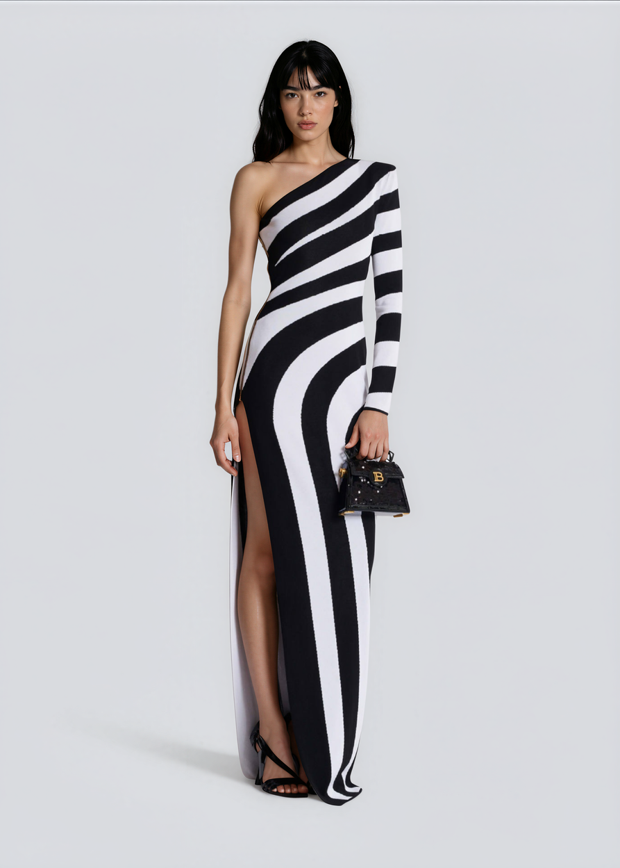 Leib Asymmetrical Striped Knit Maxi Dress
