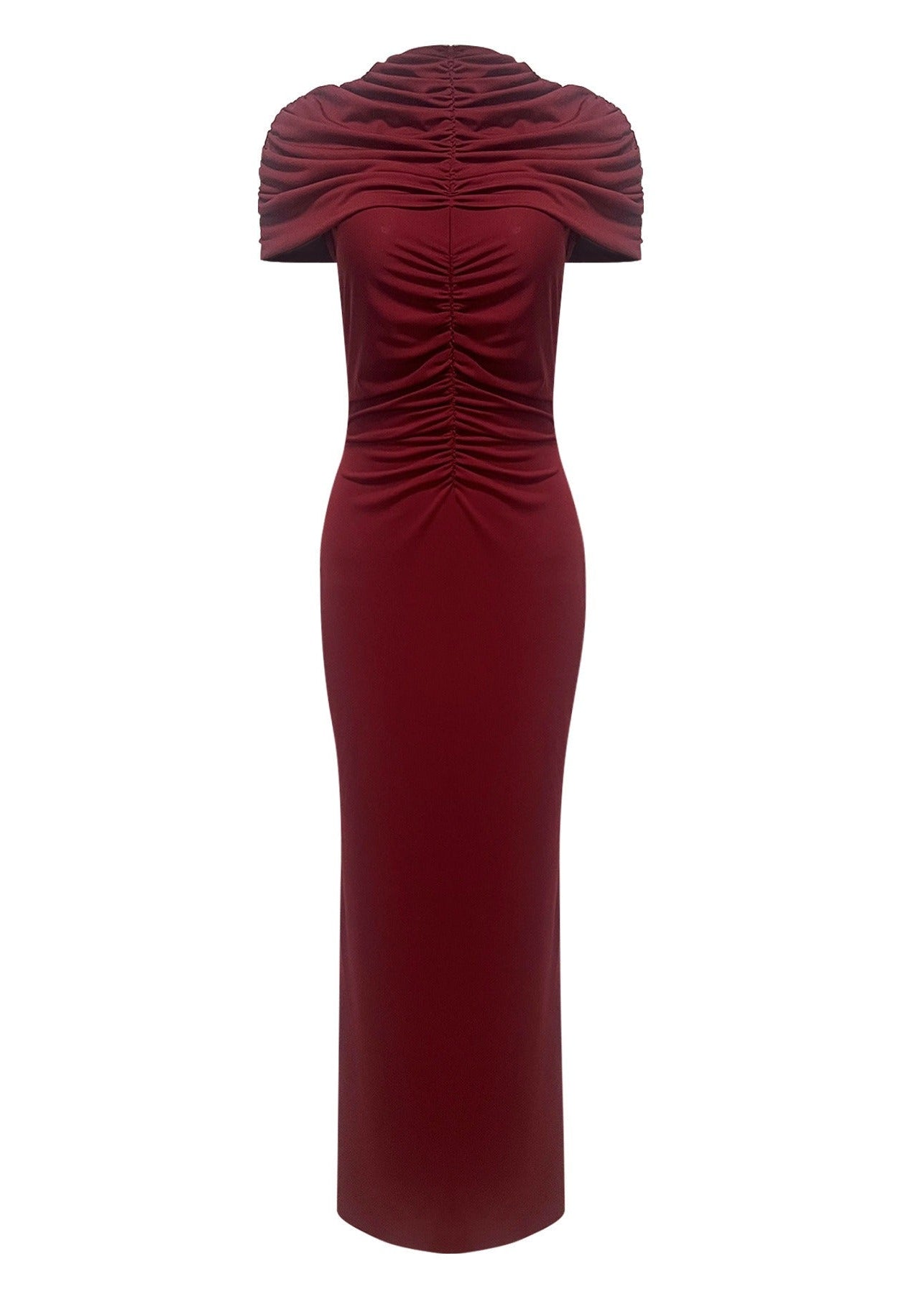 Zayvian High-Neck Maxi Dress With Ruched Detailing