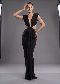 Abrisca Black Ruched Cutout Maxi Dress