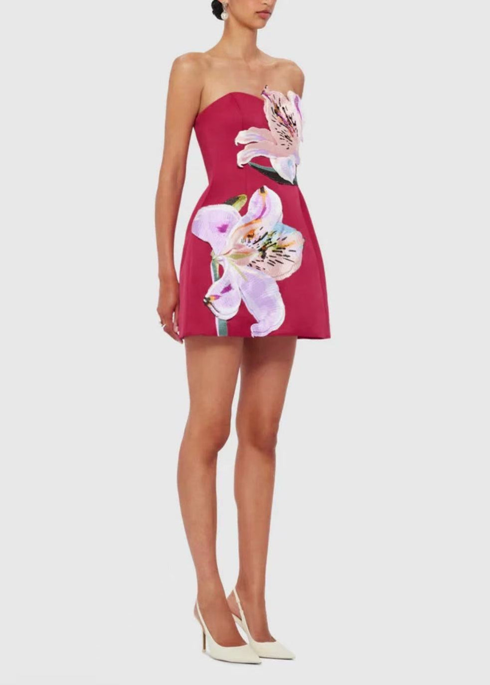 Eliezra Pink Floral Embroidered Mini Dress