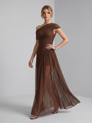 Granny Draped One Shoulder Bardot Maxi Dress