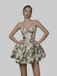 Aurevon Spaghetti Sequin Flower Mini Dress