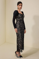 Farhad Puff Long Sleeve Lace Maxi Dress In Black