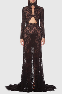 Didrika Long Sleeve Cutout Lace Maxi Dress In Black