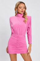 Amyra Crystal Embellished Ruched Bodycon Mini Dress In Pink