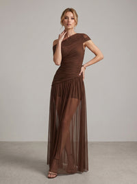 Granny Draped One Shoulder Bardot Maxi Dress