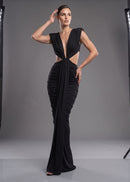 Abrisca Black Ruched Cutout Maxi Dress